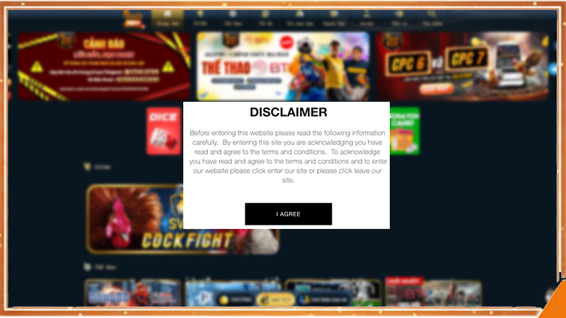 Pop-up miễn trừ trách nhiệm ALO789 theo chuẩn PAGCOR