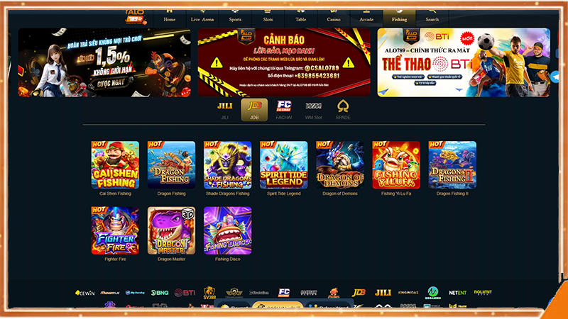 Sảnh game bắn cá tại ALO789 với đa dạng thể loại