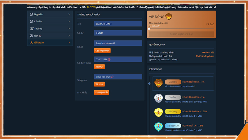 Xác minh tài khoản trước khi rút tiền ALO789 để an toàn giao dịch