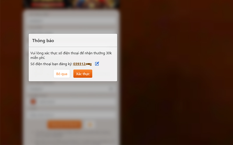 Xác thực số điện thoại nhận thưởng miễn phí từ ALO789